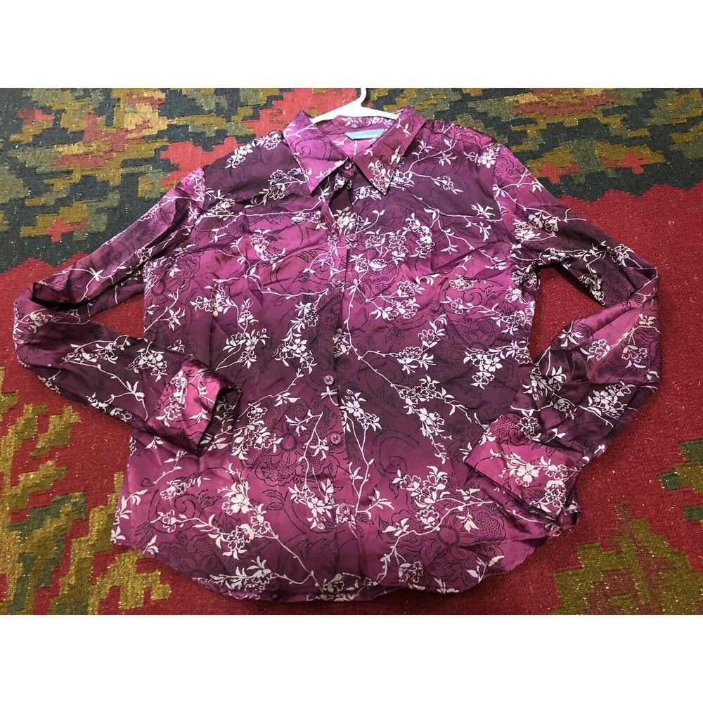 Hilliard & Hanson 100% Silk Floral Long Sleeve Blouse  Size L
